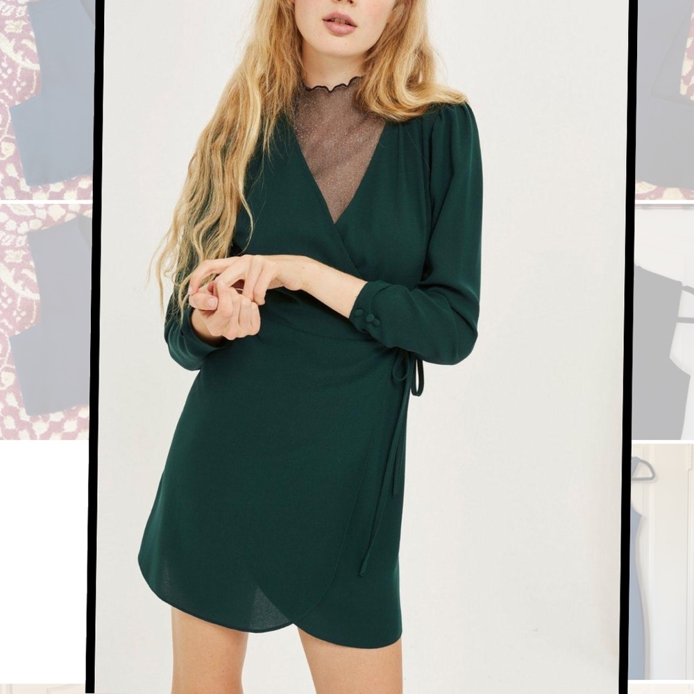 Topshop Crepe Wrap Mini Dress, Size 0, Green